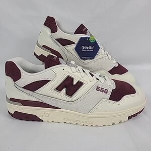New Balance 550 Unisex Althetic Sneaker White/Red Suede Toe Retro Sz M 9.5, W 11